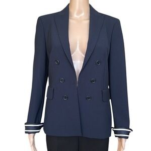Akris Punto Women's Double-Breasted Illusion Navy Blazer Size 10